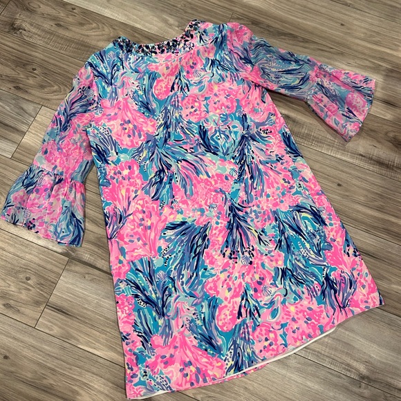 NWOT Lilly Pulitzer silk elenora periwinkle purple fan sea pants dress - Picture 4 of 7